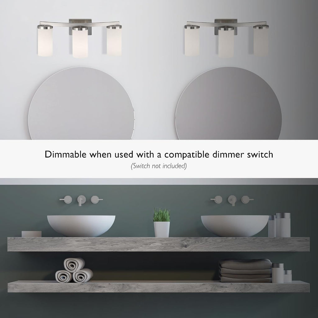 Design House Desta Vanity Light, 3-Light, Curved Bar Design, Frosted Glass Glow, Dimmable, Up/Down Mountable, E26 Socket, Satin Nickel, 22.4 in L x 6.9 in W x 9.5 in H, 589150-SN