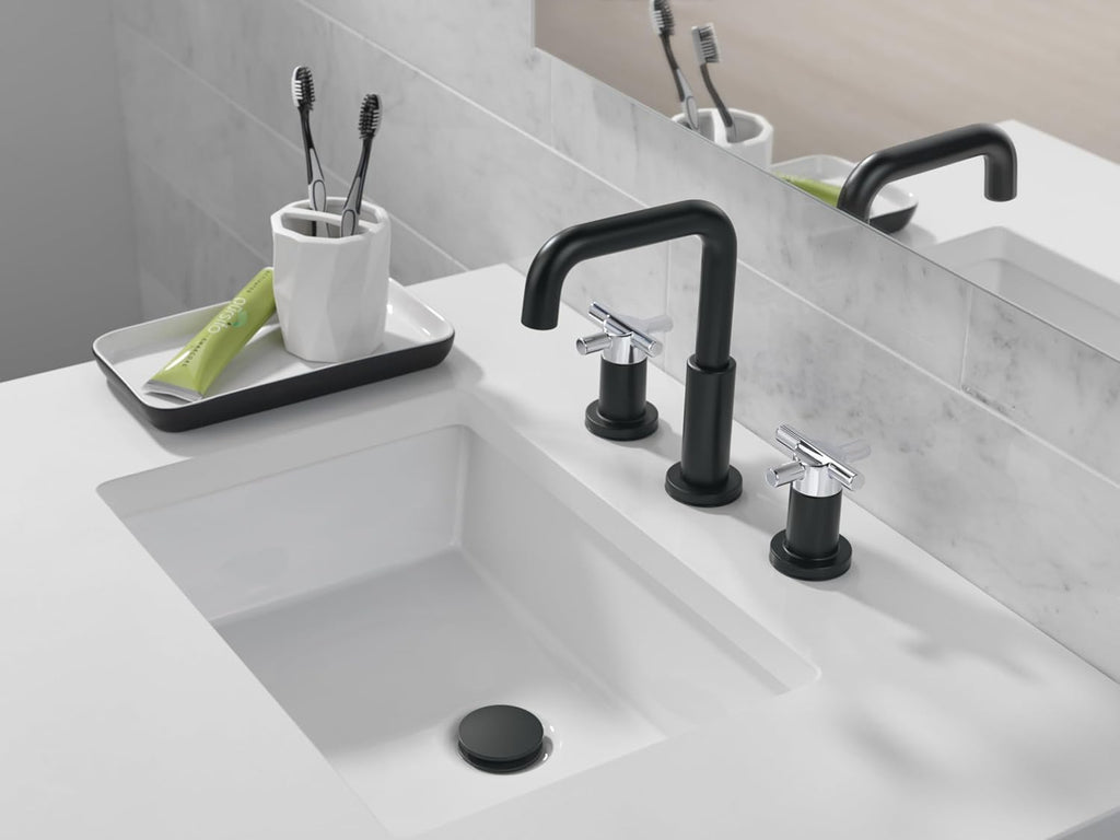 Delta Nicoli Chrome Bathroom Faucet 3 Hole, 8 Inch Widespread Bathroom Sink Faucet for Vanity, Push-Pop Drain Assembly, Chrome 35894LF