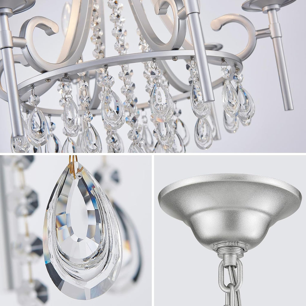 Modern Crystal Chandeliers for Dining Room, 6-Lights Chrome Round Chandelier for Entryway, Crystal Chandelier Pendant Ceiling Lighting Fixture for Living Room Bedroom Kitchen Island Foyer Staircase