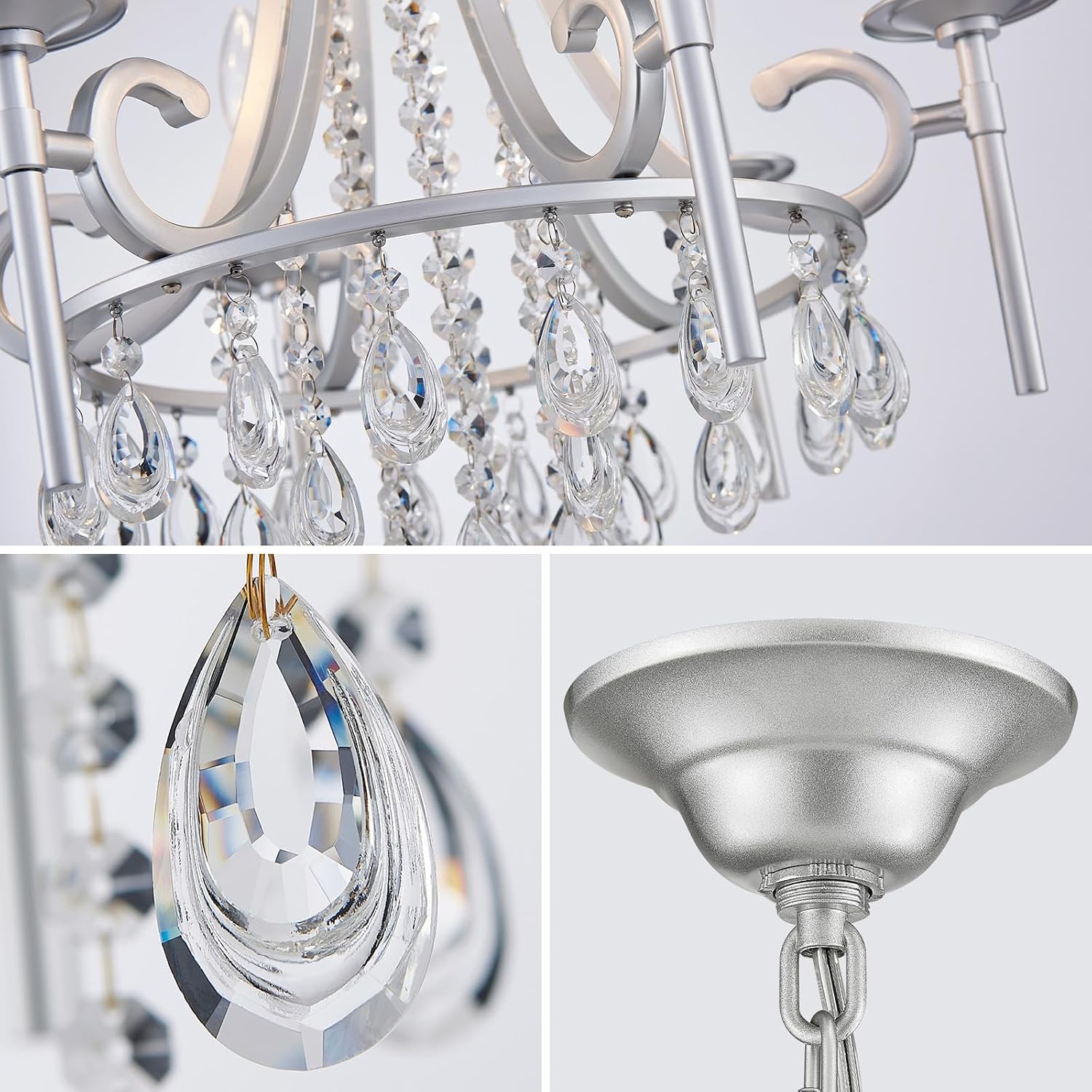 Modern Crystal Chandeliers for Dining Room, 6-Lights Chrome Round Chandelier for Entryway, Crystal Chandelier Pendant Ceiling Lighting Fixture for Living Room Bedroom Kitchen Island Foyer Staircase