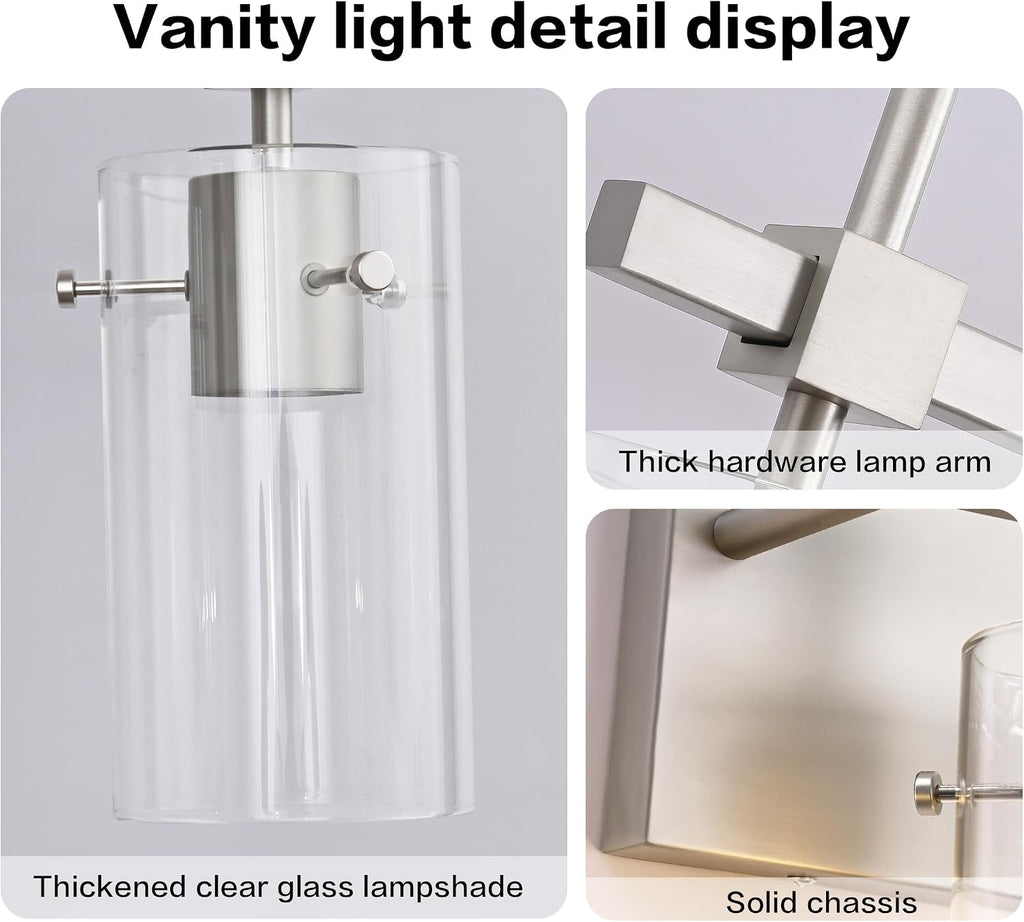 SOLFART 49.2 inch 6 Lights Vanity Light fixtures for Bathroom Vintage Bathroom Light Fixture Brushed Nickel Light Fixtures Above Mirror with Glass Shade (Exclude Bulb)