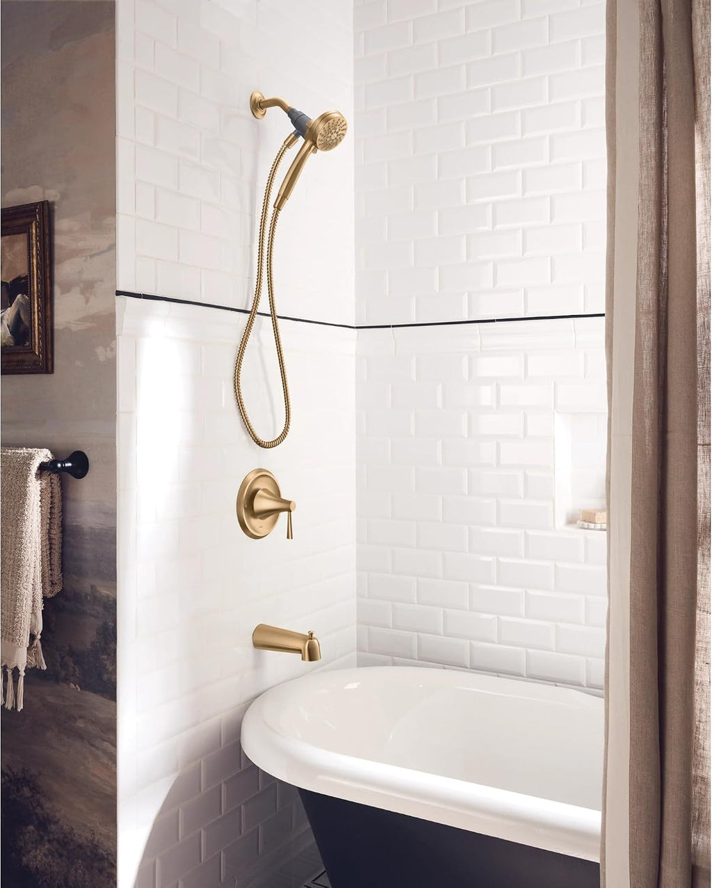Moen Ronan Bronzed Gold Single-Handle Modern Tub and Shower Faucet with Handheld Rain Shower Spray Head, Shower Handle, Tub Spout, and Valve, 82021BZG