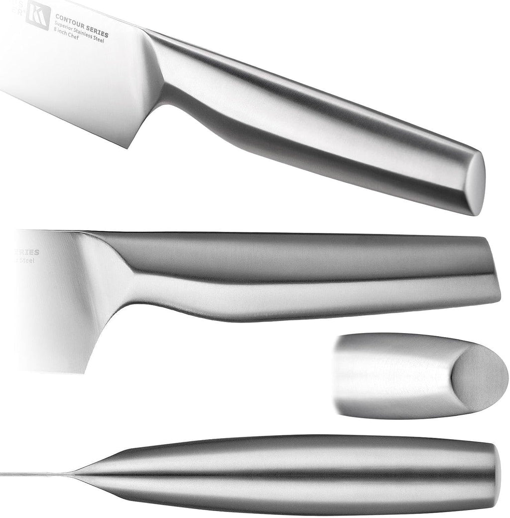 Klaus Meyer 19 Piece Contour High Carbon Stainless Steel Kitchen Knife Set with Knife Sharpener Non-Slip Handles Knife Set with Block
