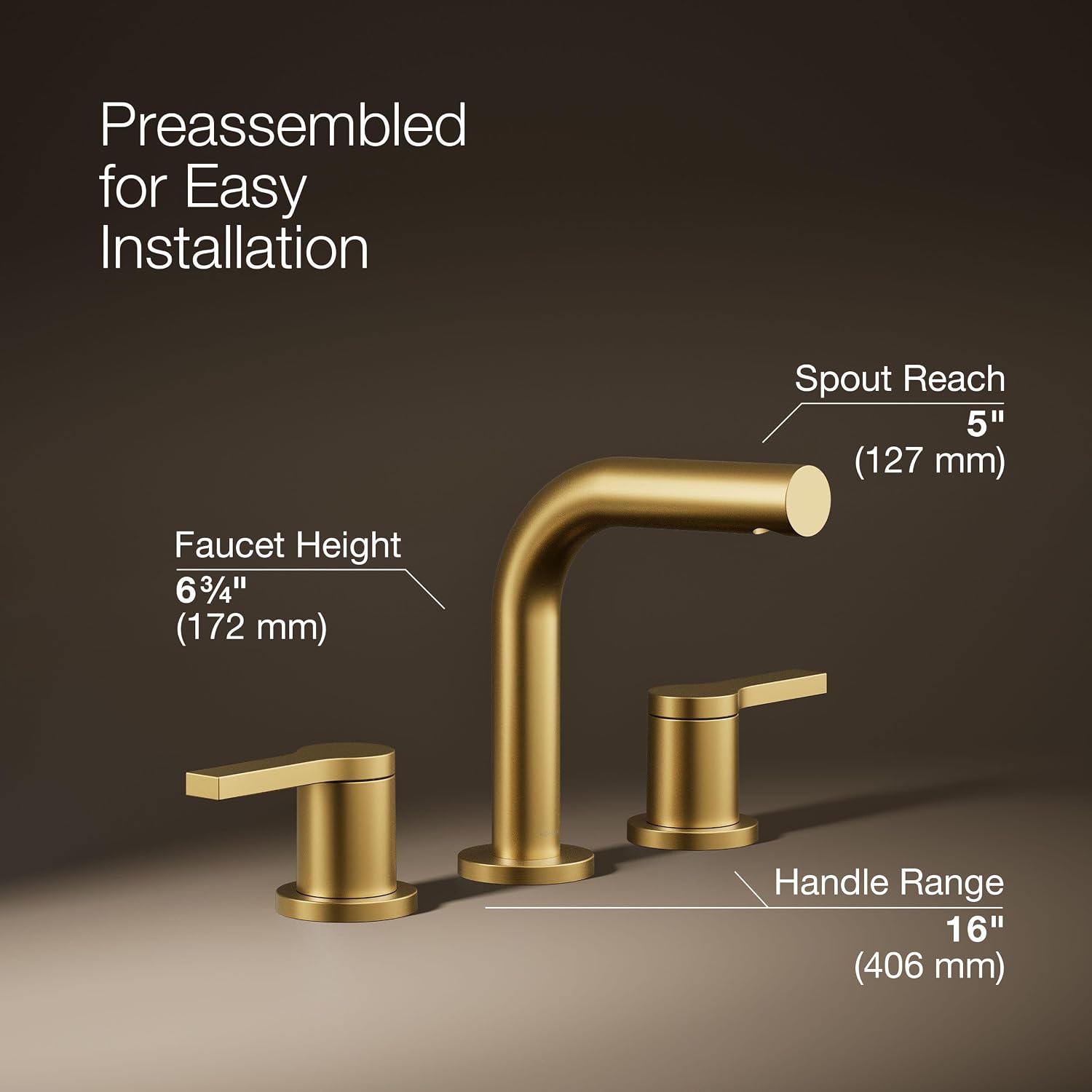KOHLER K-33592-4K-2MB Elate® Widespread Bathroom Sink Faucet, Durable Brass Bathroom Faucets, Sleek Finish, 1.0 GPM, Vibrant Brushed Moderne Brass