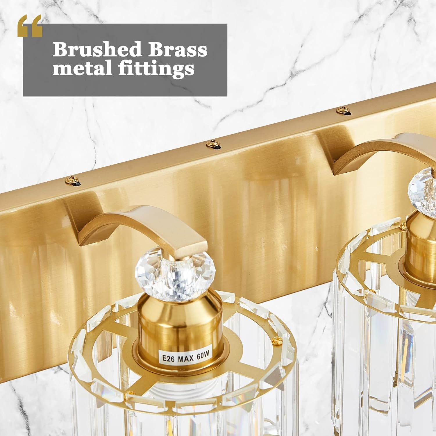 6-Lights Brushed Brass Bathroom Light Fixture Gold Vanity Lights Modern Crystal Bathroom Vanity Lighting Over Mirror Wall Sconce with K9 Crystal Shade E26 Base for Living Room, Bedroom Wall Lamp