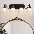 Black Vintage Bathroom Vanity Light Fixture, 4-Light Vanity Light for Bathroom, Antique Matte Black Finish with Crystal Glass Shade, Lighting Fixtures Over Mirror for Bedroom Living Room