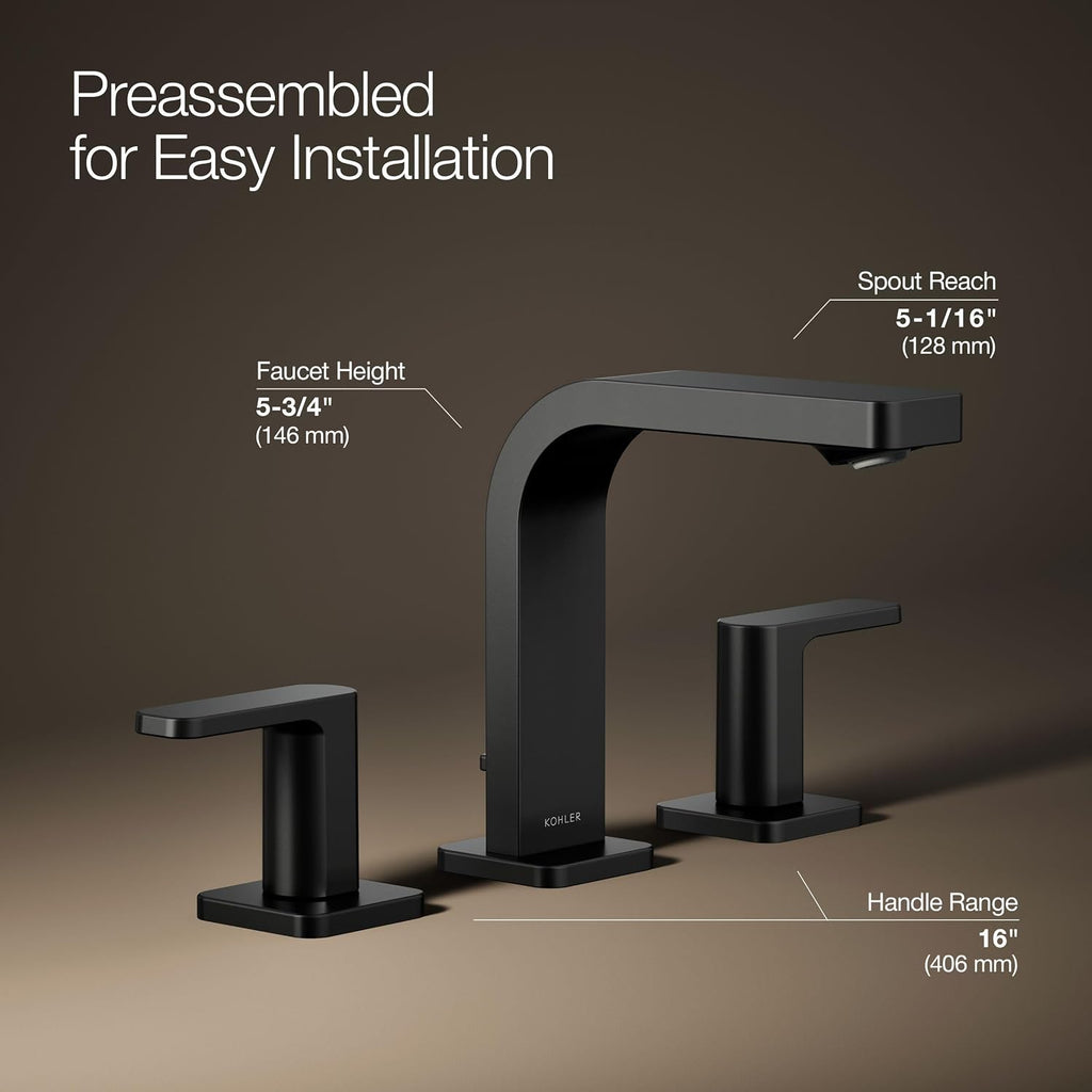 Kohler 23484-4-BL Parallel® Widespread Bathroom Sink Faucet, 1.2 gpm, Matte Black