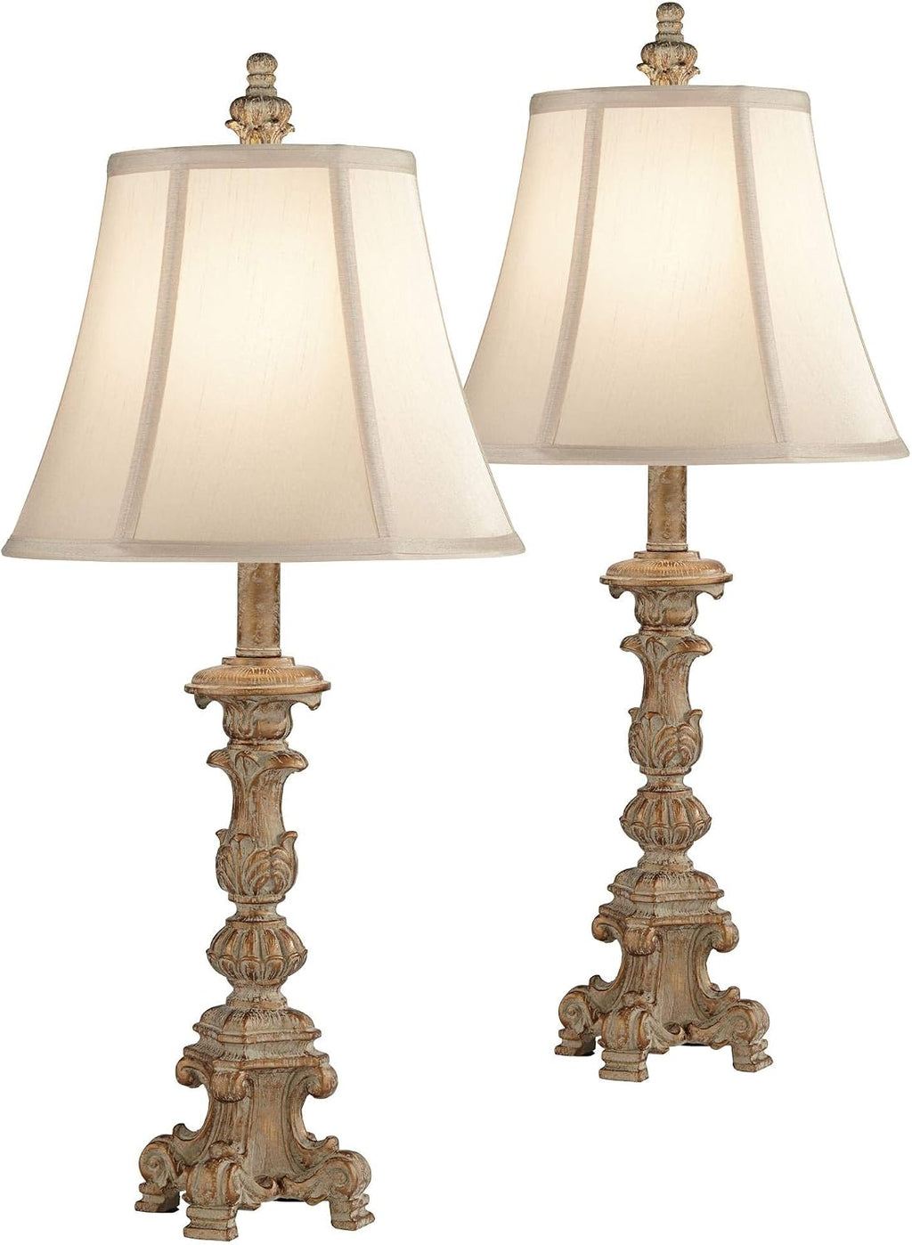 Regency Hill Elize Shabby Chic 3-Way Table Lamps 26.5' High Set of 2 with Table Top Dimmers White Washed Candlestick Bell Shade Decor for Living Room Bedroom House Bedside Nightstand