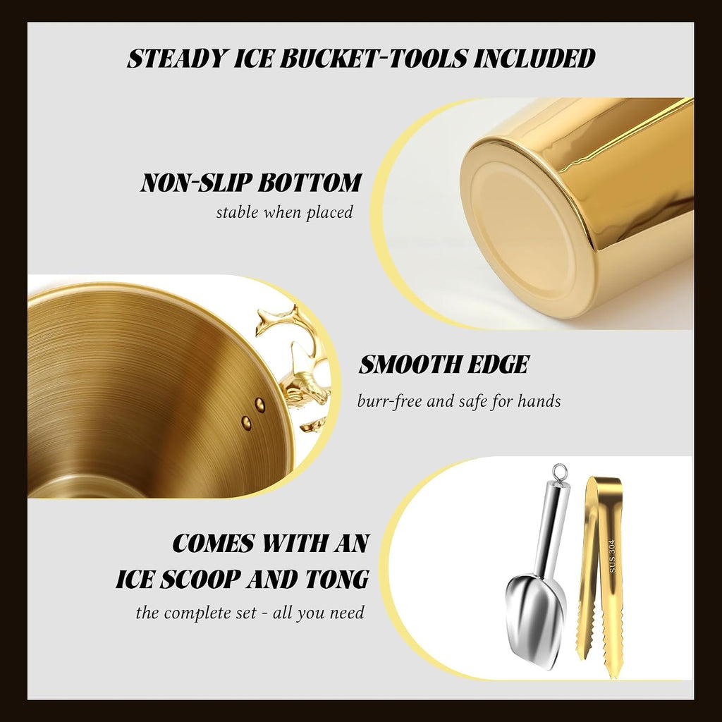 Champagne Bucket with Stand,Ice Bucket kits with Stand (Antler Gold, 2 packs)
