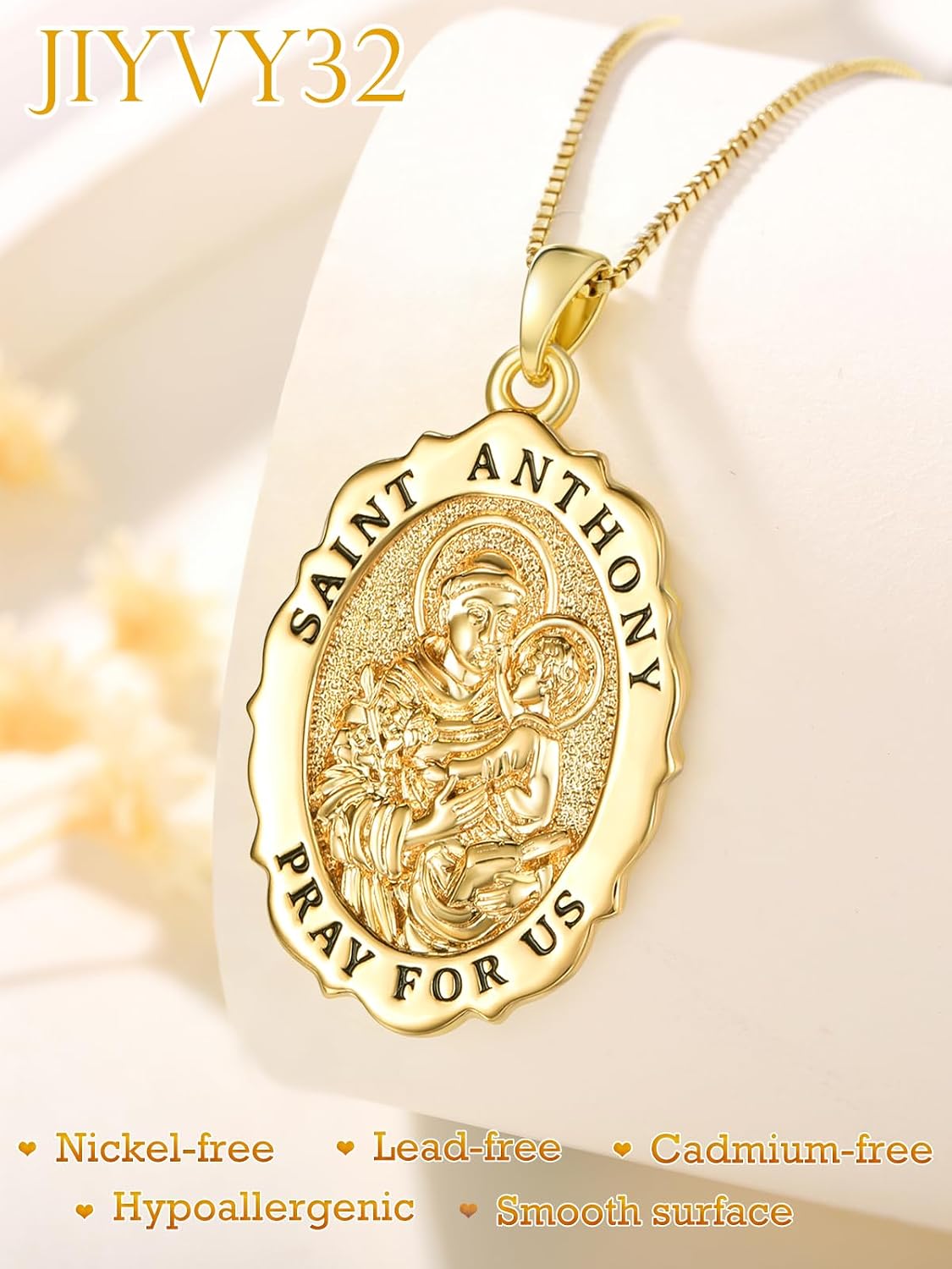 14K Gold Saint Medal Necklace for Women, Catholic Patron Saint Pendant Necklace, Christian Religious Jewelry Gift for Confirmation Baptism Communion Christmas Birthday