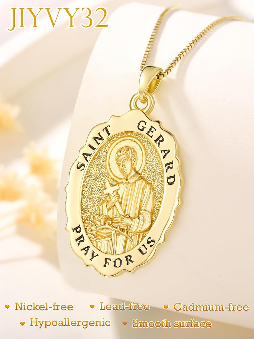 14K Gold Saint Medal Necklace for Women, Catholic Patron Saint Pendant Necklace, Christian Religious Jewelry Gift for Confirmation Baptism Communion Christmas Birthday