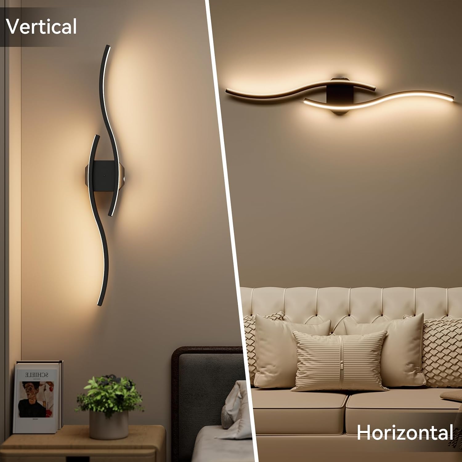 hunhun Battery Operated Wall Sconces Set of Two, Wireless Wall Sconce with Remote Control, Black Rechargeable Sconces 3000K-6500K, RGB Dimmable Wall Lights for Living Room, Hallway, Bedroom (2 Pack)