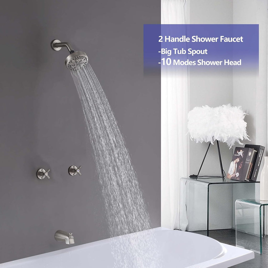 2 Handle Tub Shower Faucet Bathtub Shower Faucet Set Brushed Nickel, Tub and Shower Trim Kit Wall Mounted