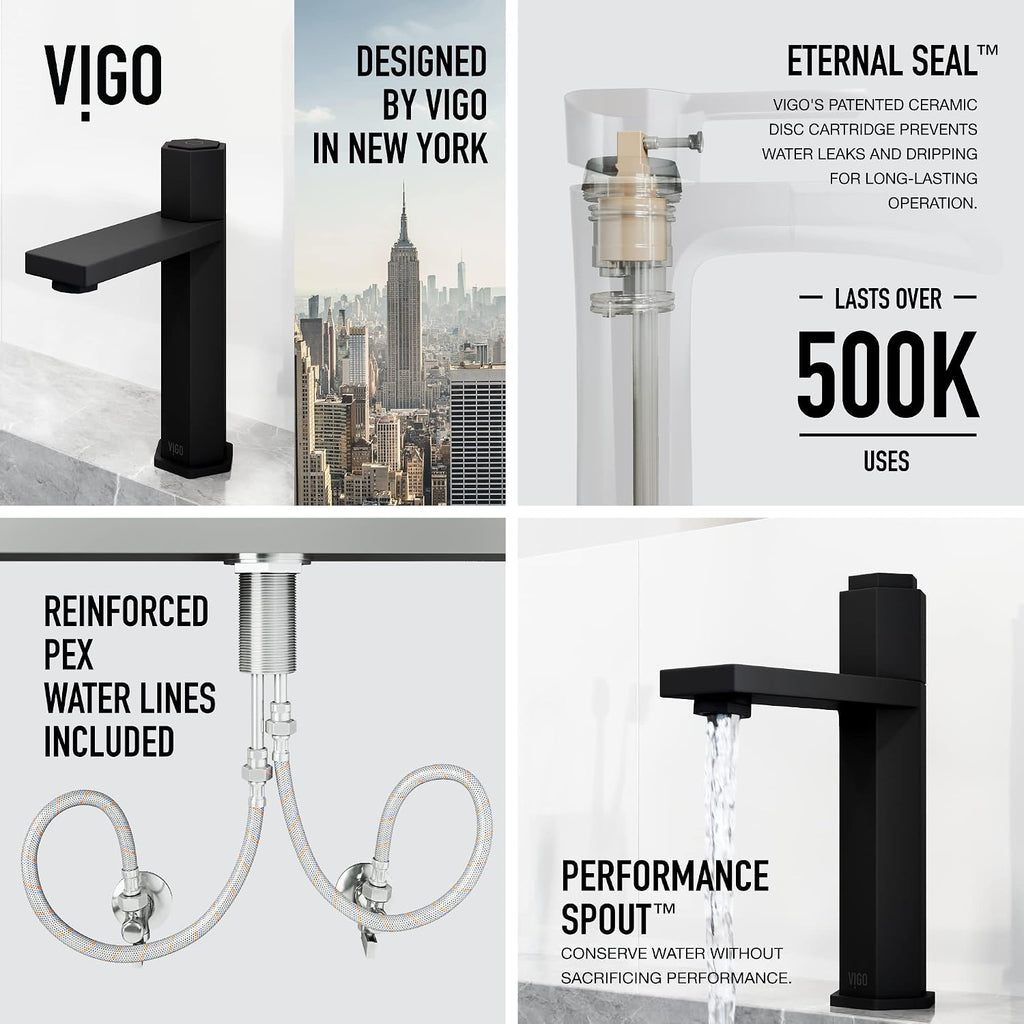 VIGO Nova Single-Handle Single-Hole Mount Bathroom Sink Faucet, 8-Inch, Matte Black, Modern Design, Solid Brass, 1.2 GPM WaterSense & Ceramic Disc Valve, Corrosion-Resistant
