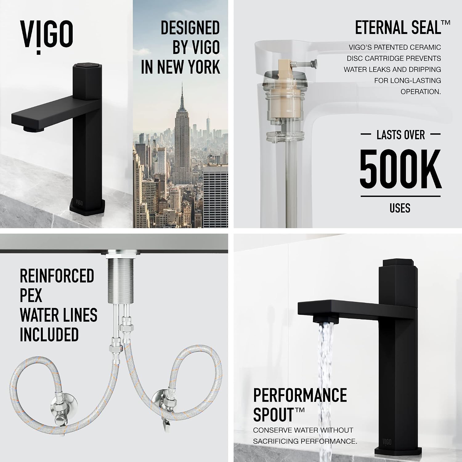 VIGO Nova Single-Handle Single-Hole Mount Bathroom Sink Faucet, 8-Inch, Matte Black, Modern Design, Solid Brass, 1.2 GPM WaterSense & Ceramic Disc Valve, Corrosion-Resistant
