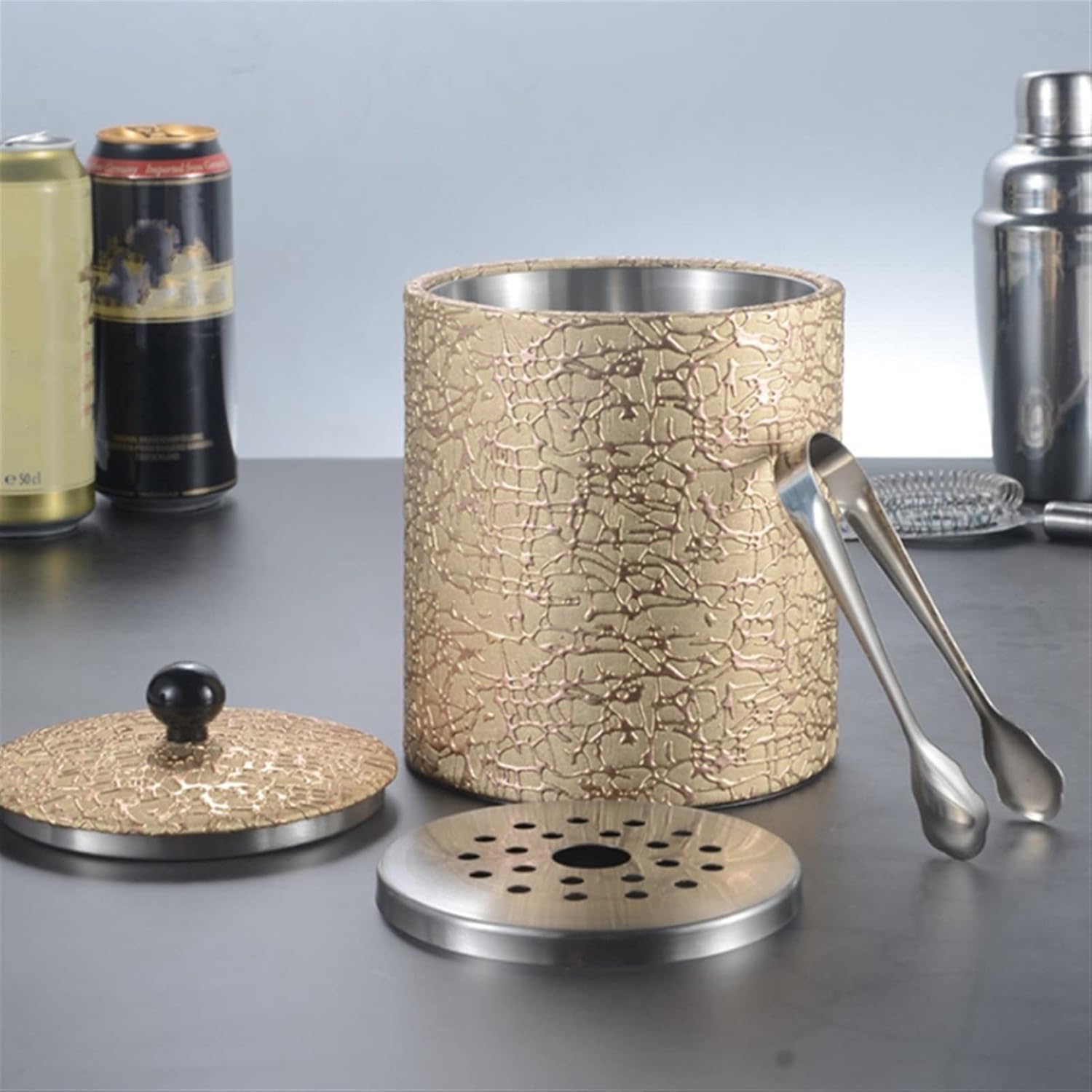 Ice Bucket Champagne Bucket Modern 1.3L Ice Bucket Bar Wine Wine Beer Ice Bucket Party Home Beverage Bucket Cooler With Lid Bar Tool Ice Bucket Beverage Tub (Color : Golden)