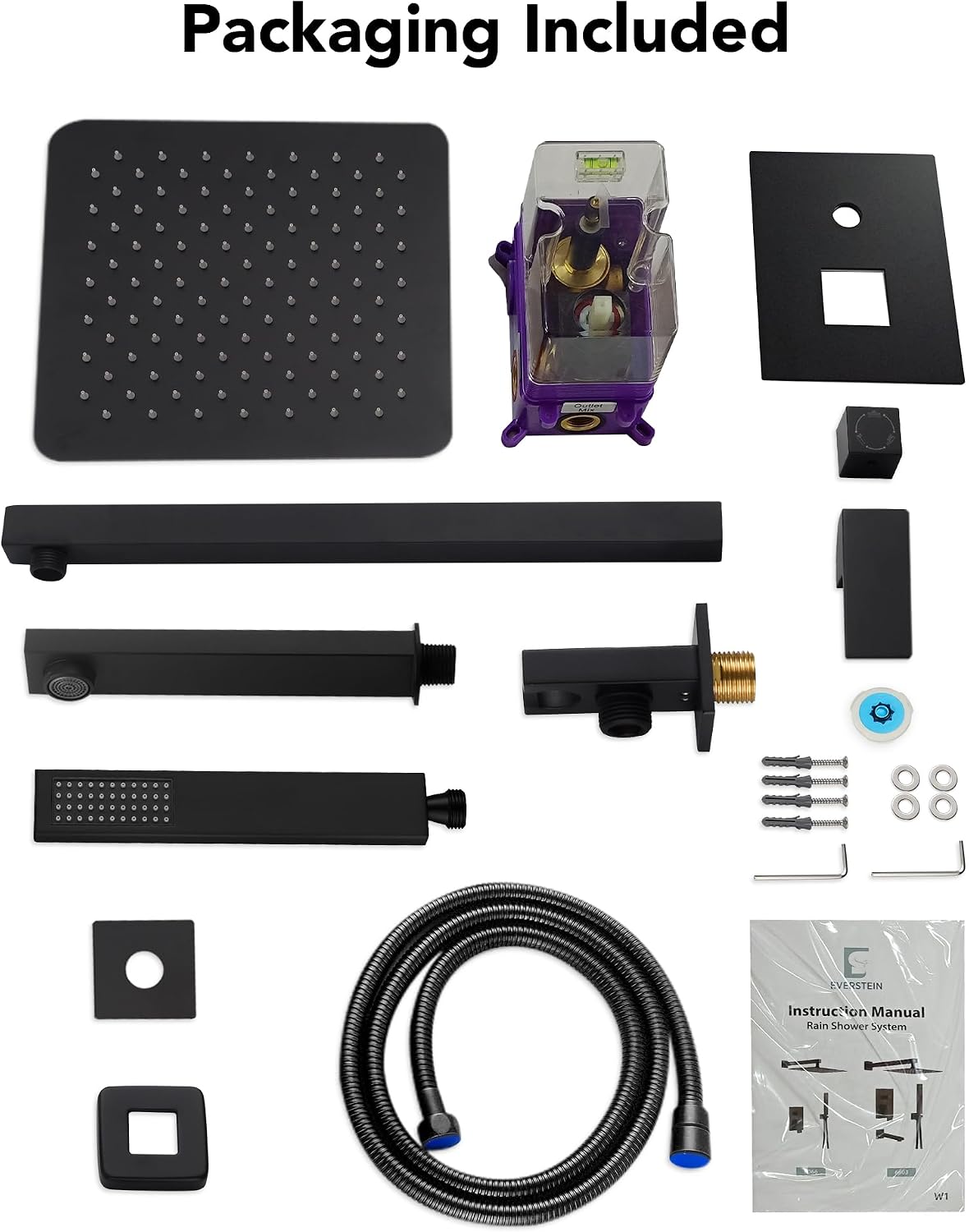 Shower Tub Faucet Set, 10' Bathroom Rainfall Shower Head Fixtures Combo with Handheld Spray and Tub Spout, Matte Black (Valve Included)