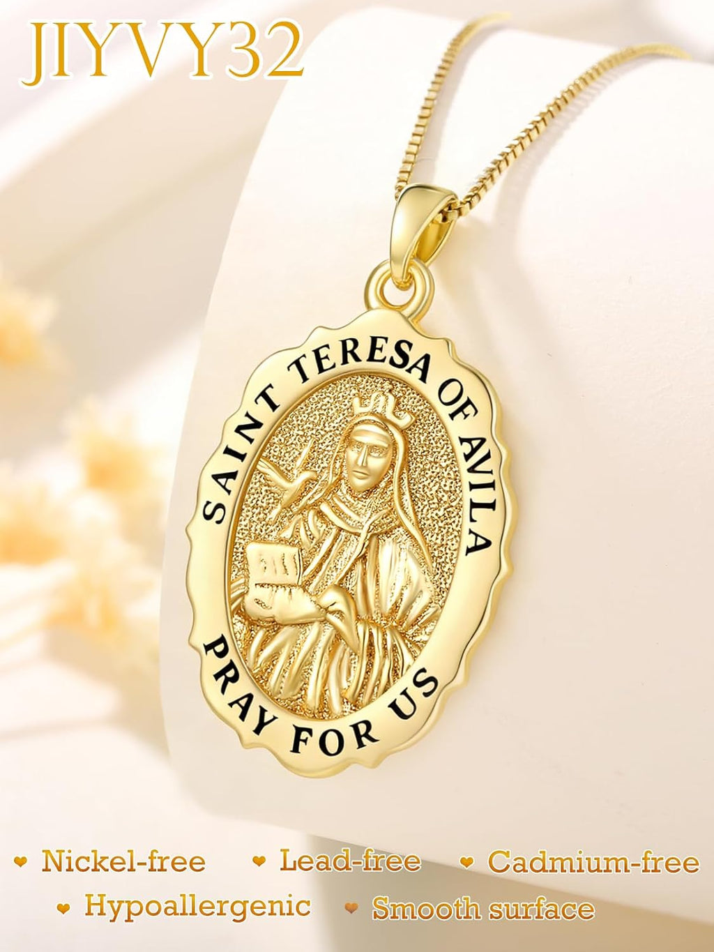 14K Gold Saint Medal Necklace for Women, Catholic Patron Saint Pendant Necklace, Christian Religious Jewelry Gift for Confirmation Baptism Communion Christmas Birthday