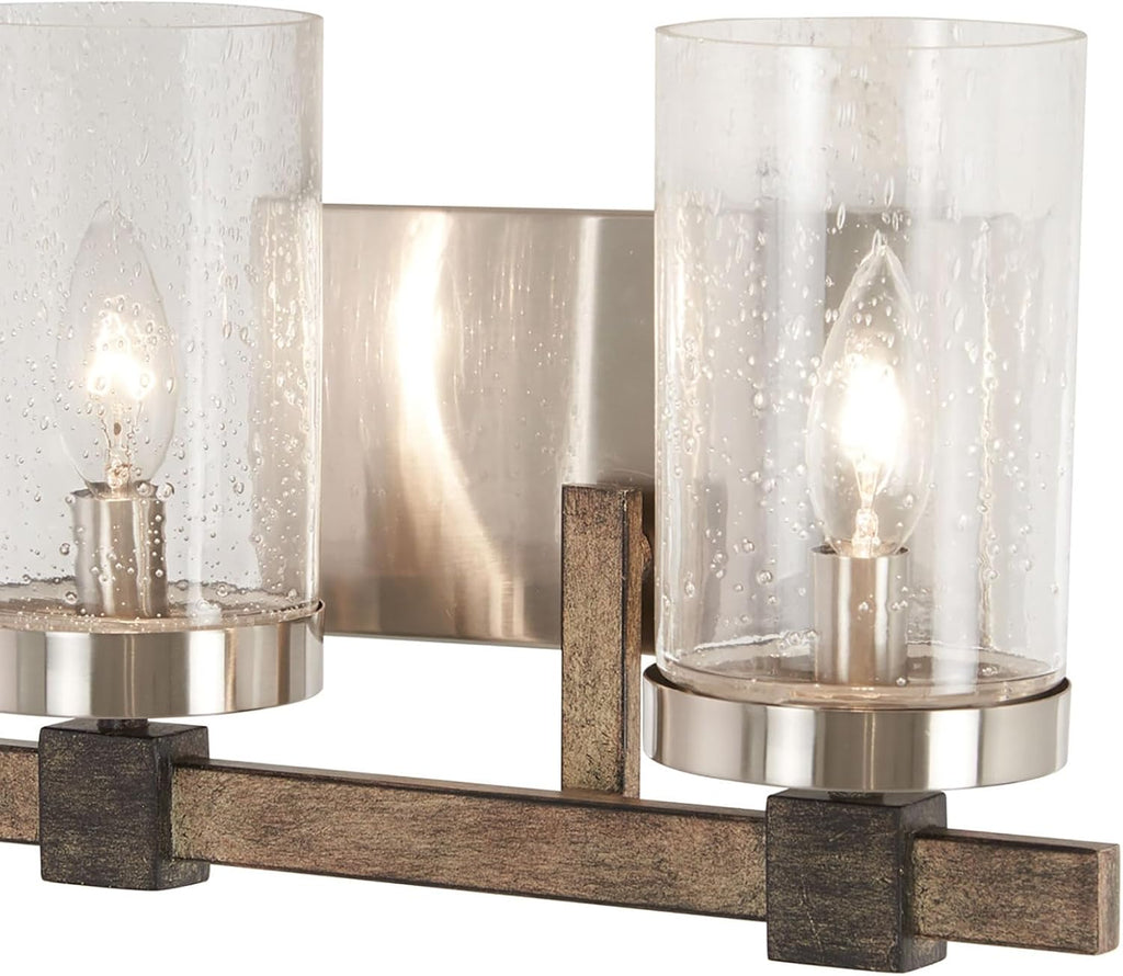 Minka Lavery 4632-106 Bridlewood Vanity Bath Light, 2-Light, 120 Total Watts, 14-in H x 8.75-in W, Stone Grey w/Brushed Nickel