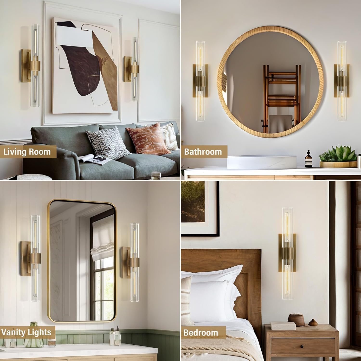 Gold 22.8' Sconces Wall Lighting,Bathroom Vanity Lights Fixtures with Clear Glass Shade Wall Lamp for Mirror, Living Room, Bedroom, Hallway, Fireplace, Staircas（Including Bulb）