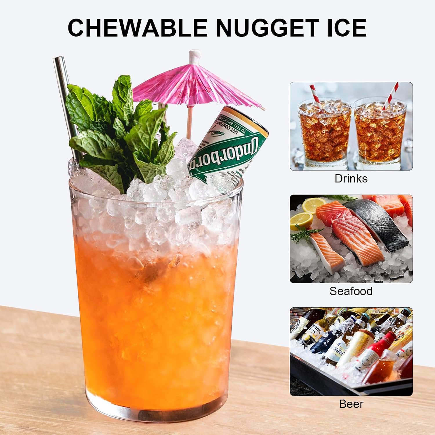 Nugget Ice Maker Countertop, Pellet Crushed Chewable Ice Cubes 70Lbs/24H Ice Dispenser Countertop Stainless Steel Ice Maker Machine with Self-Cleaning for Home Office Kitchen Party