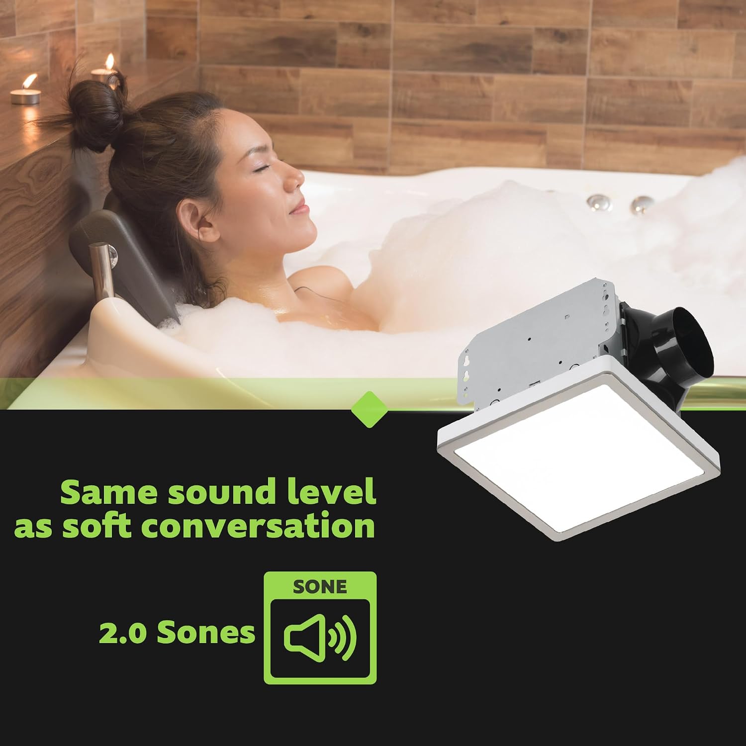 Homewerks 7105-12-BN Bathroom Fan with Light 100-CFM 2 Sones Square Ventilation Fan Dimmable LED Light and Magnetic Trim Ring Brushed Nickel
