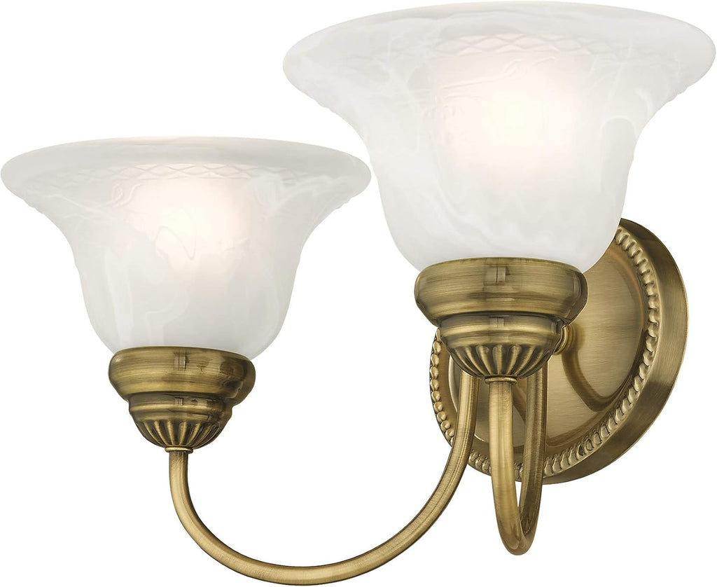 Livex Lighting 1532-01 Edgemont 2 Light Vanity Antique Brass with White Alabaster Glass