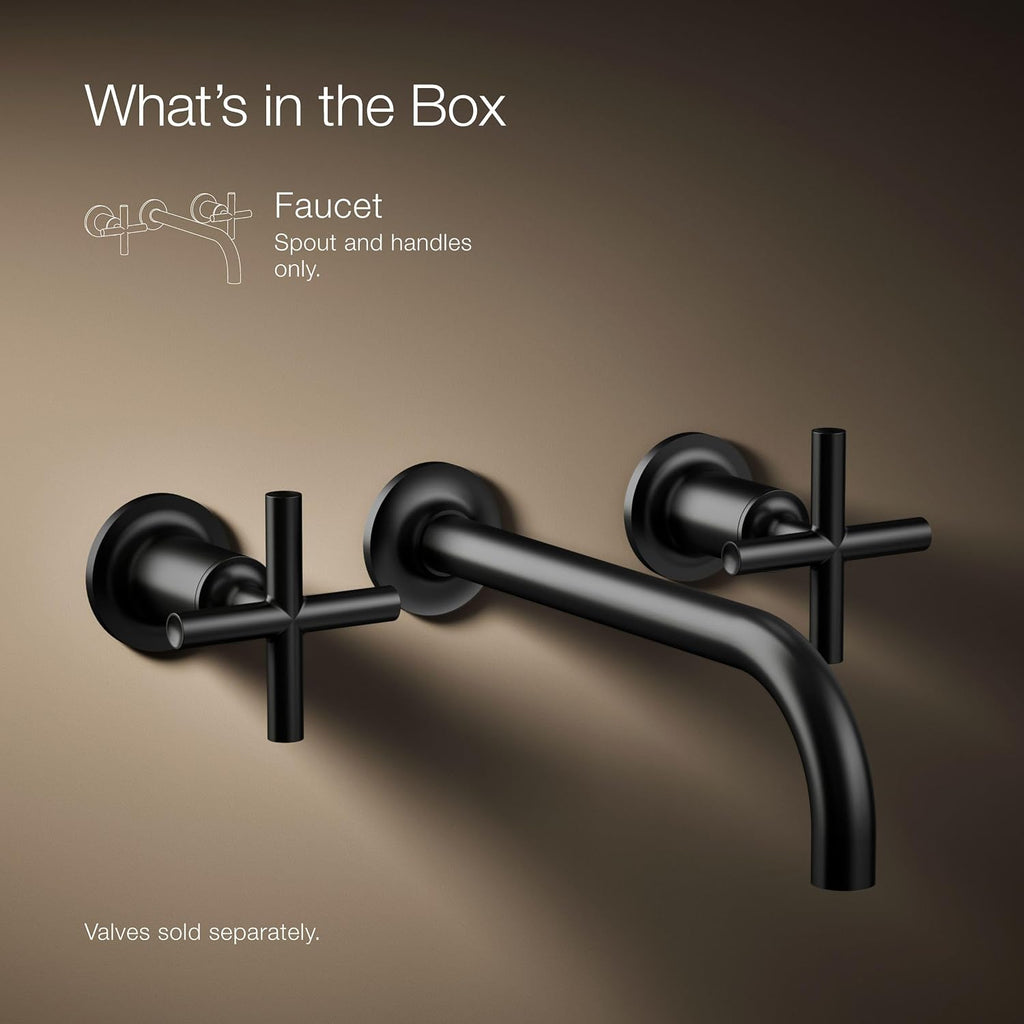 Kohler T14414-3-BL Purist® Wall-Mount Bathroom Sink Faucet Trim with Cross Handles, 1.2 gpm, Matte Black