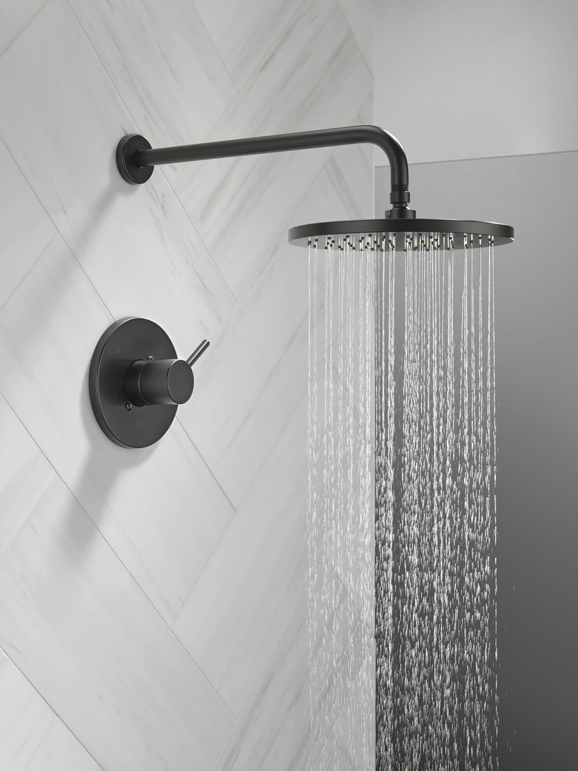 Delta Modern 14 Series Round Rain Shower Faucet Set, Matte Black Shower Head and Handle Set, Valve Trim Kit, Matte Black T14269-BL-PP (Valve Not Included)
