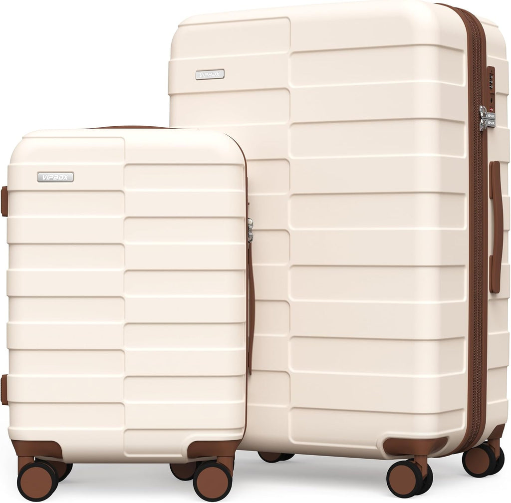 Vipbox Luggage Sets 2 Piece 20/28 Inch (3-YEARS VIP SERVICE) Hardside Expandable Lightweight Ultra Durable 100% Polycarbonate Carry On Travel Suitcase with Spinner Wheels TSA Lock, Elegant White
