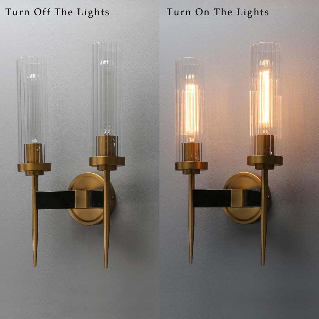 Phansthy Antique Bronze 2 Lights Sconce Bathroom Vanity Lights with Dual 2.8' Cylinder Glass Light Shade (Two-Light)