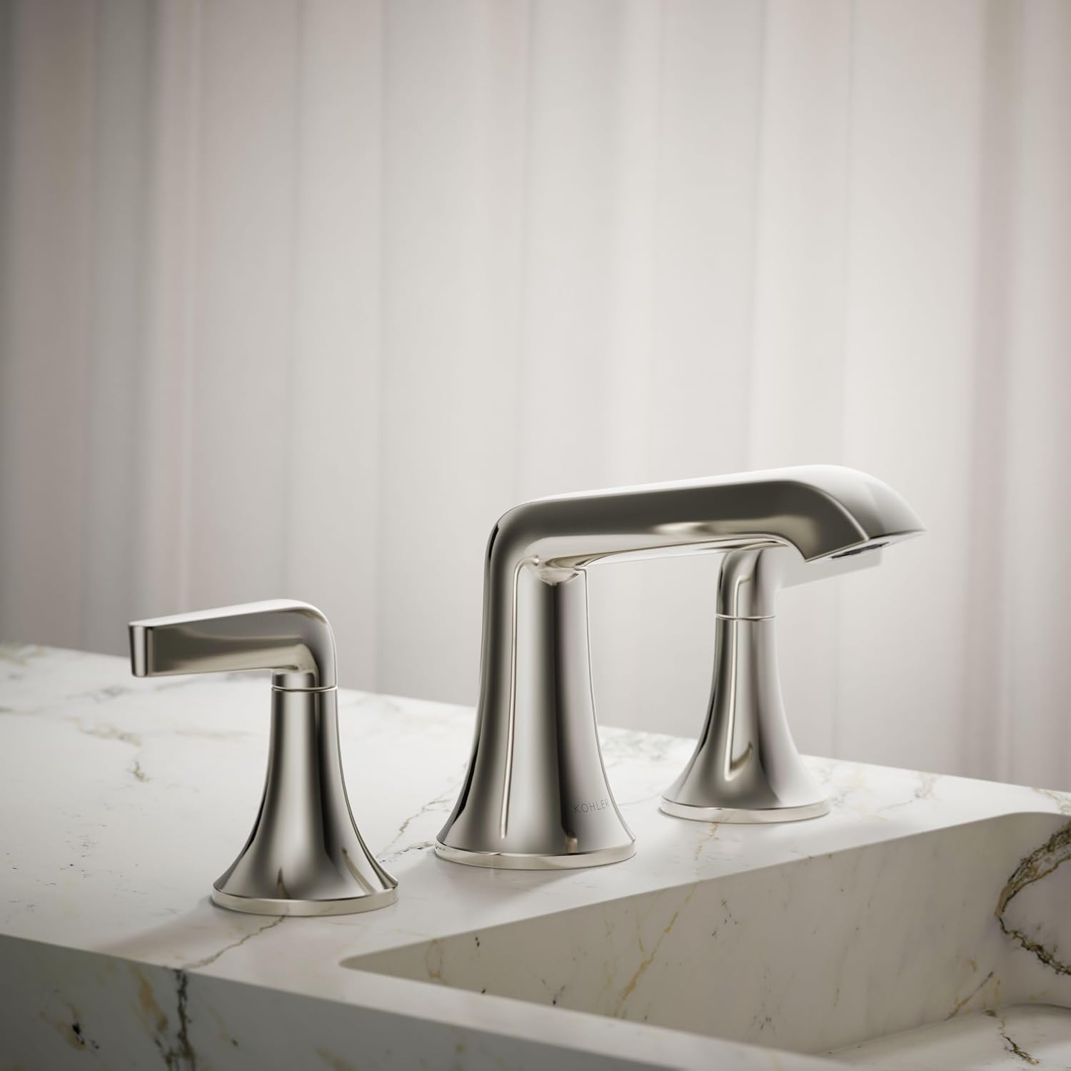 Kohler K-22020-4-SN Kohler K-22020-4 Tempered 1.2 GPM Widespread Bathroom Faucet with UltraGlide and Pop-Up Drain Assembly