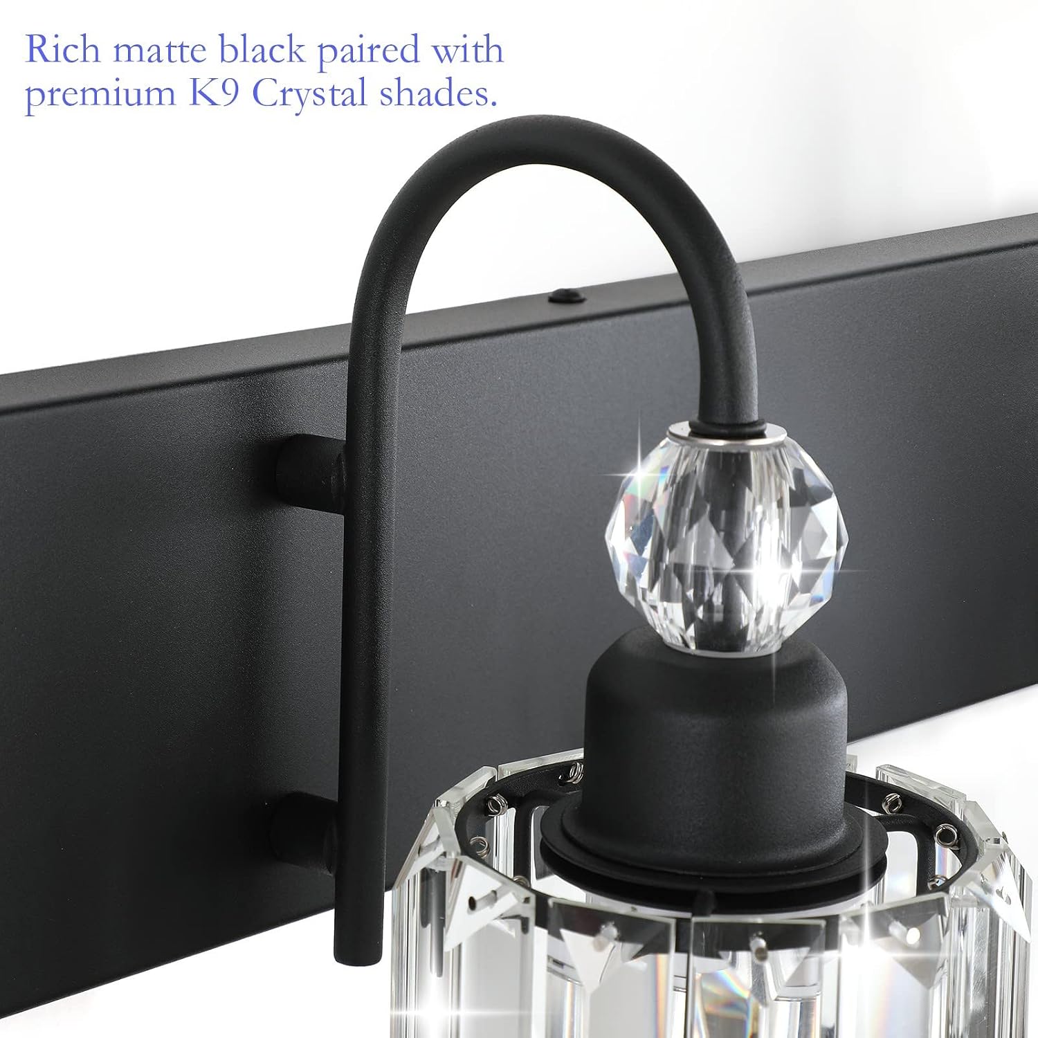 Ralbay Modern Black Vanity Light - 4-Light Crystal Bathroom Wall Light Fixtures in Matte Black
