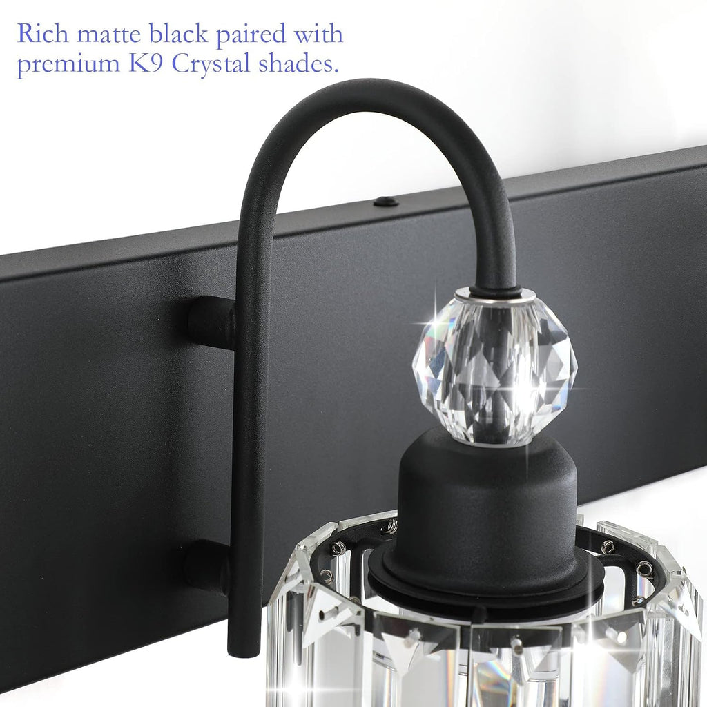Ralbay Modern 6-Light Black Crystal Vanity Lights for Bathroom - Matte Black Crystal Wall Light Fixtures