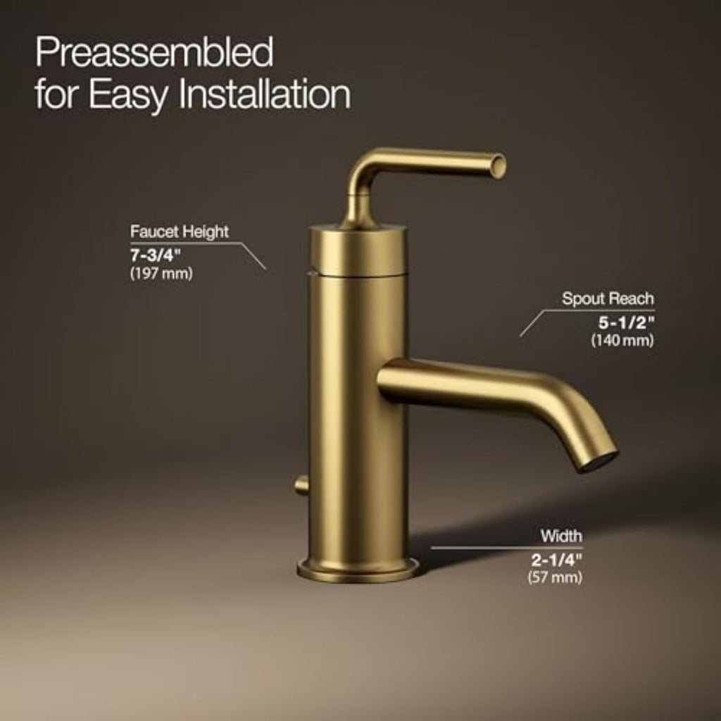 Kohler 14402-4A-2MB Purist® Single-Handle Bathroom Sink Faucet with Straight Lever Handle, 1.2 gpm, Vibrant Brushed Moderne Brass