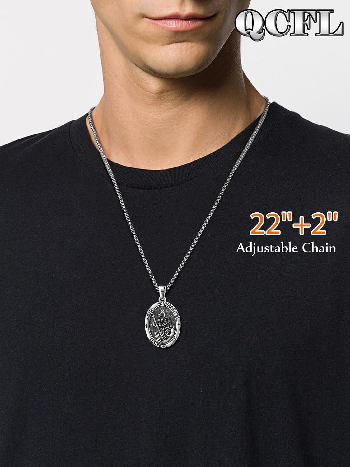 Patron Saint Medals 925 Sterling Silver Amulet Necklace Protection Jewelry for Men with 2.5mm 22'+2' Round Box Chain