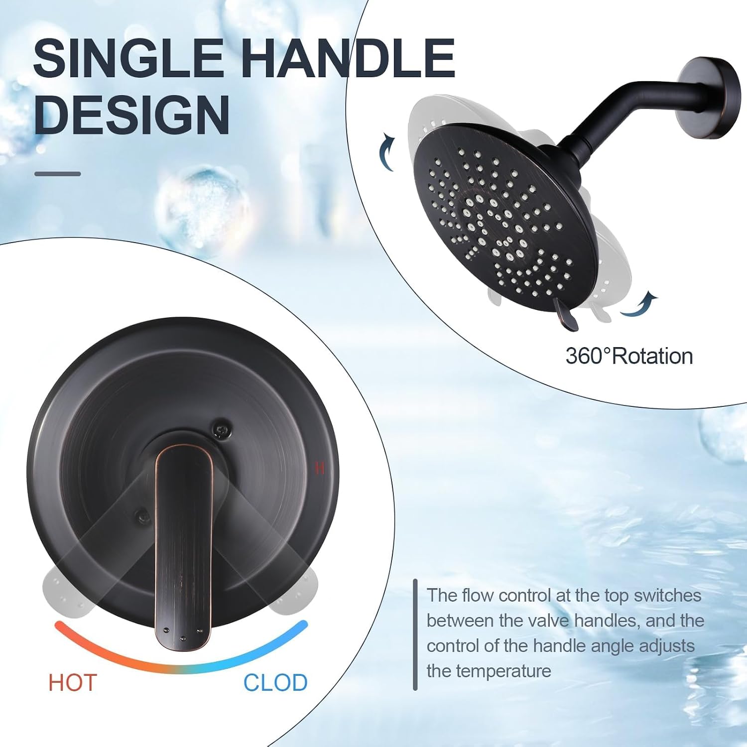Shower Faucet with Valve, Bathroom Shower Faucet Kit, Solid Brass Shower Head Faucet Set Complete, Single Handle Rain Shower Head Trim Kit for Bathroom, Oil Rubbed Bronze