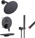 VANFOXLE Shower Faucet Set Matte Black Shower System,Push Button Diverter Shower Faucet with 2 in 1 Handheld,Wall Mount 8 Inch Shower Head with 9 Inch Bathtub Waterfall Spout