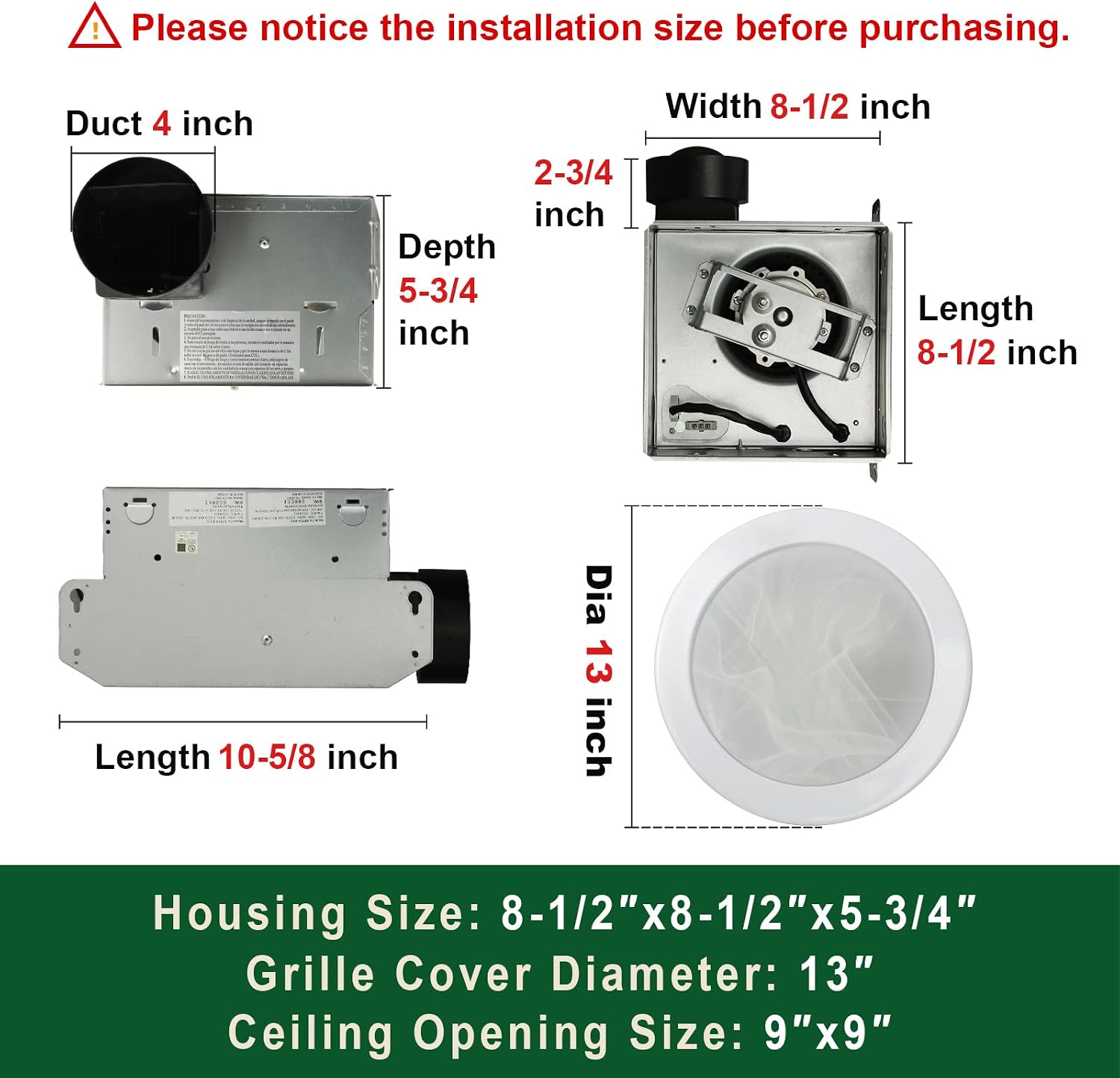 Akicon Ultra Quiet Bathroom Exhaust Fan with LED Light 80CFM 2.0 Sones Round Bathroom Ventilation Fan with Frosted Glass Cover Satin White Finish (Satin White)