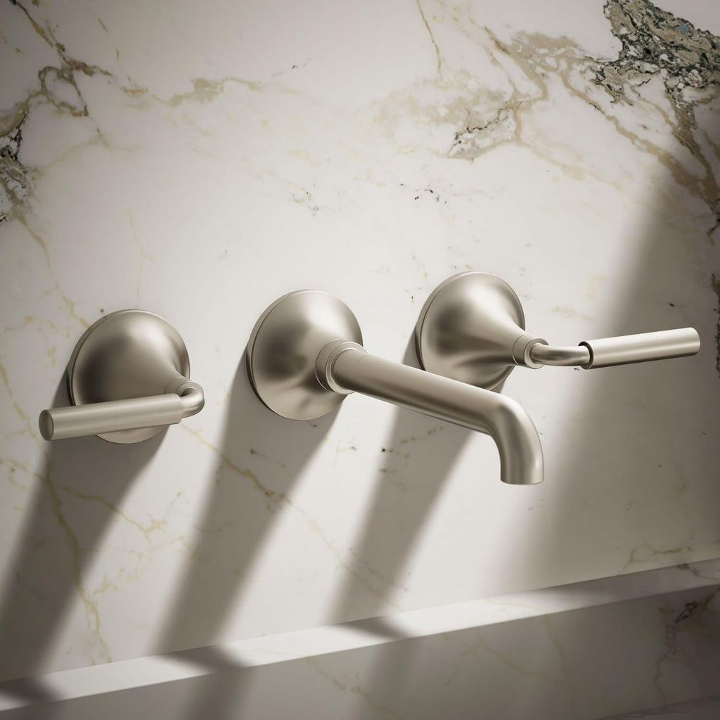Kohler T26439-4-BN Tone Wall-Mount Bathroom Sink Faucet Set, Bathroom Faucet with Two Lever Handles, Vibrant Brushed Nickel