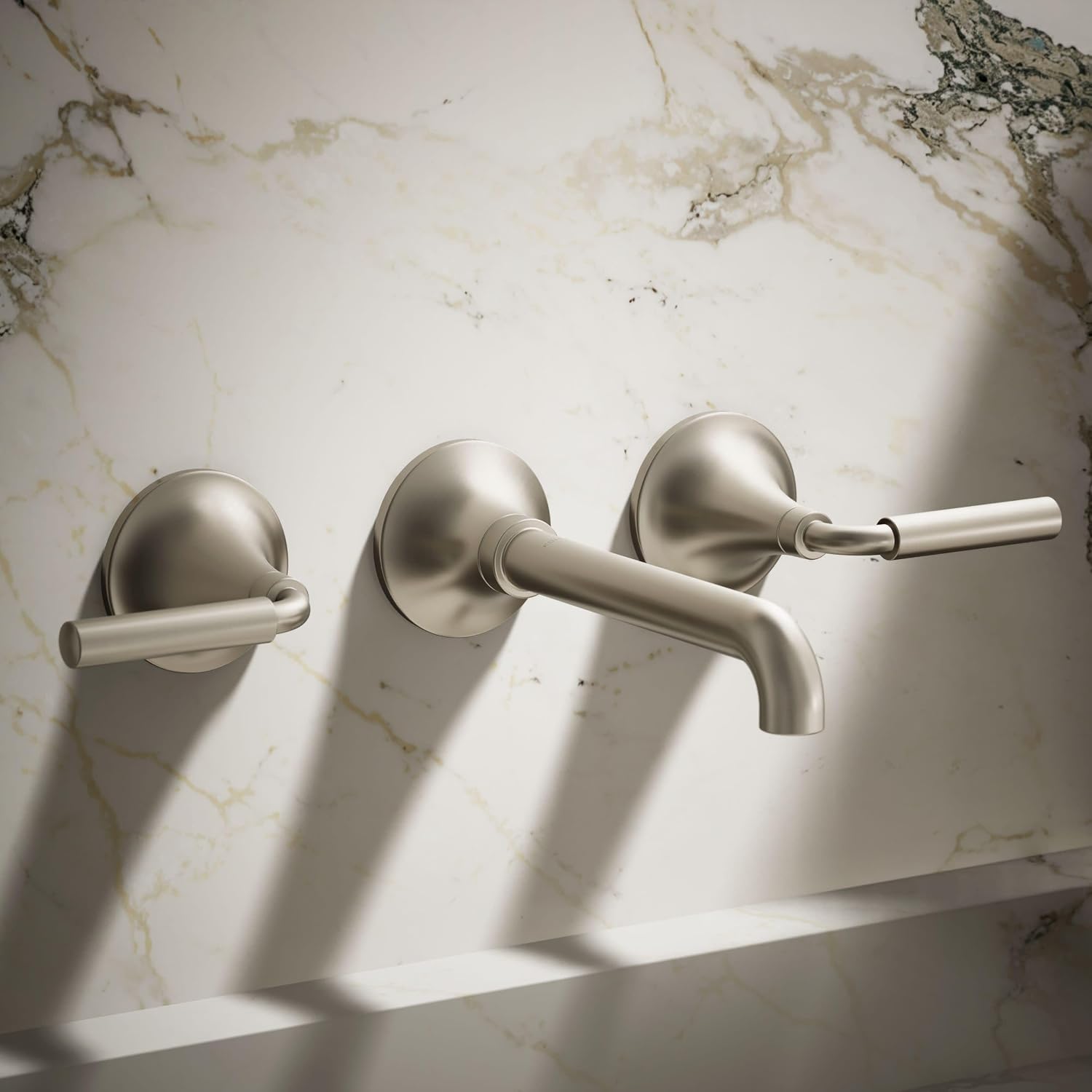 Kohler T26439-4-BN Tone Wall-Mount Bathroom Sink Faucet Set, Bathroom Faucet with Two Lever Handles, Vibrant Brushed Nickel