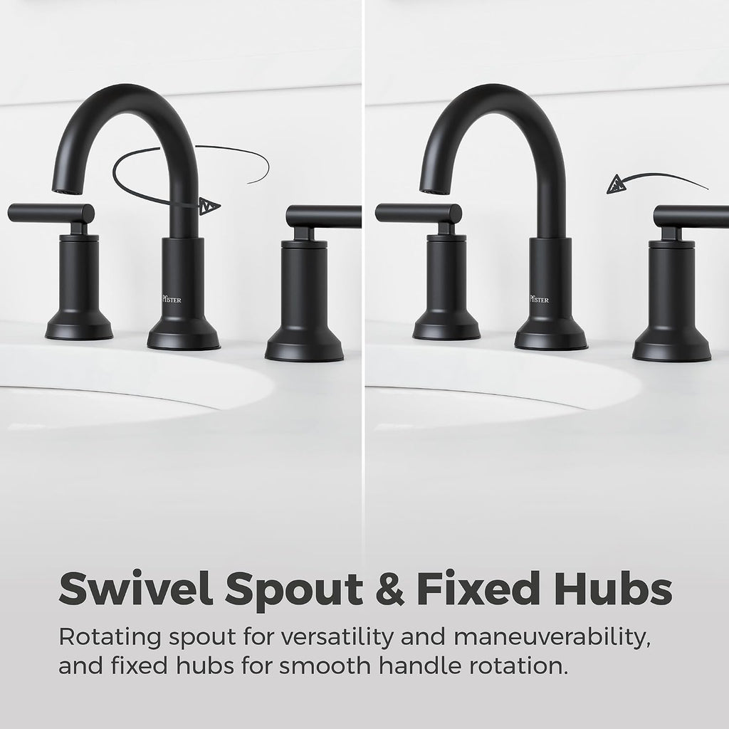 Pfister Capistrano Widespread 3 Hole Matte Black Bathroom Sink Faucet with 2 Handles Push & Seal Drain NSF Certified Spot Defense Finish Farmhouse Style Vanity LF049CSOSDB