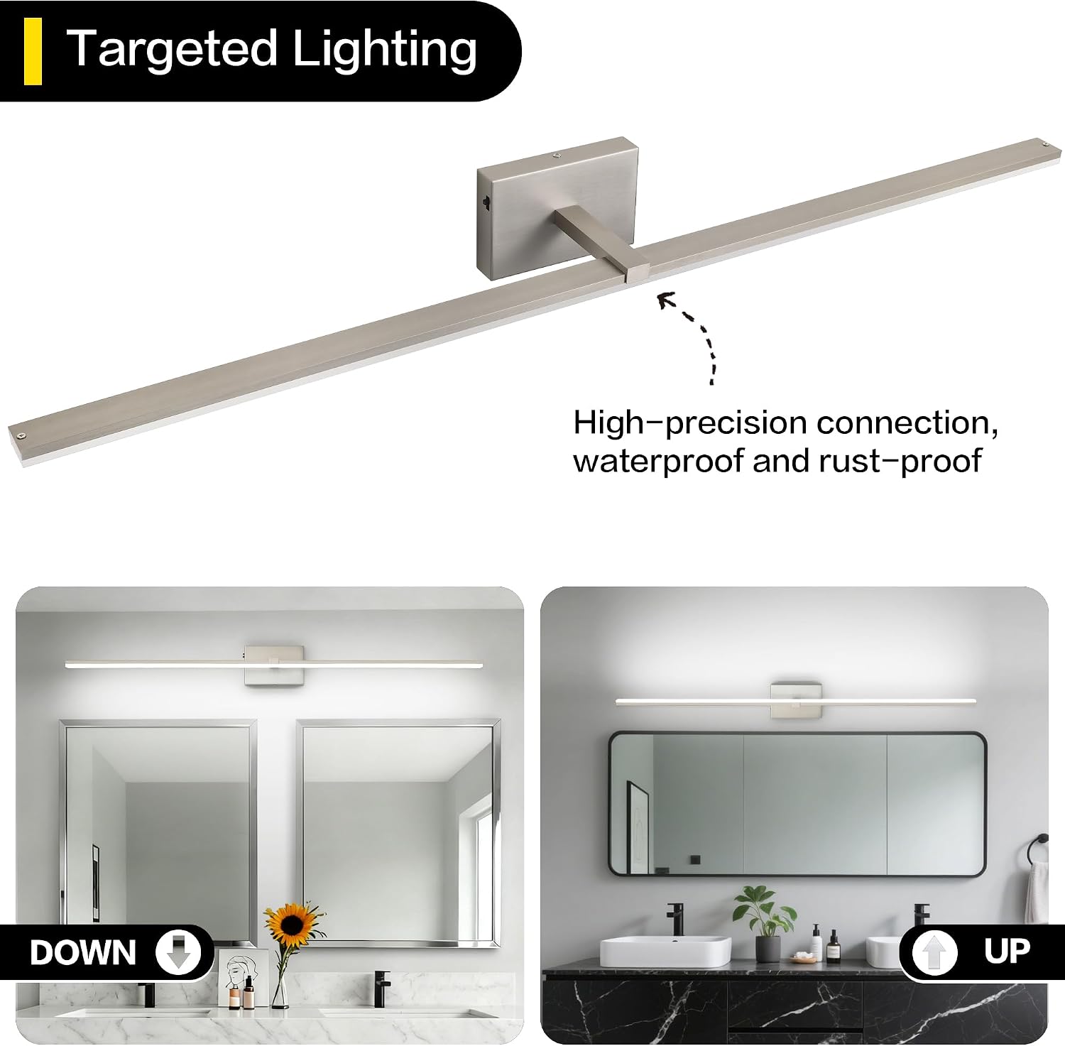48 Inch Vanity Lights for Bathroom Over Mirror Brushed Nickel Over Cabinet Arm Extra Wide LED Bar 5CCT 2900K 6000K 32W 2560lm ETL