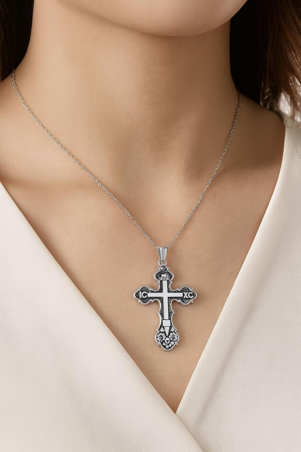 Real Sterling Silver Religious Necklace for Women, s925 Silver Cross Necklace Christian Religion Jewelry for Confirmation Baptism Ladies Mom, 18+2'