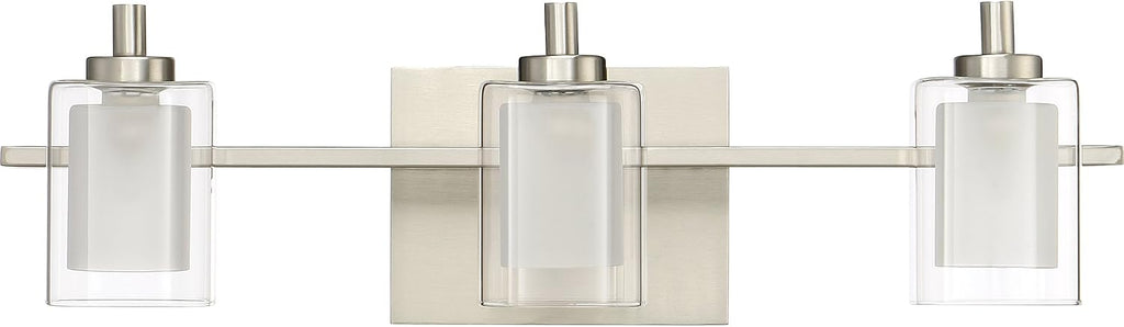 Quoizel Kolt 21' LED Vanity Light, 3-Light Brushed Nickel, Clear Sandblasted Glass, Modern Bathroom Fixture Over Mirror