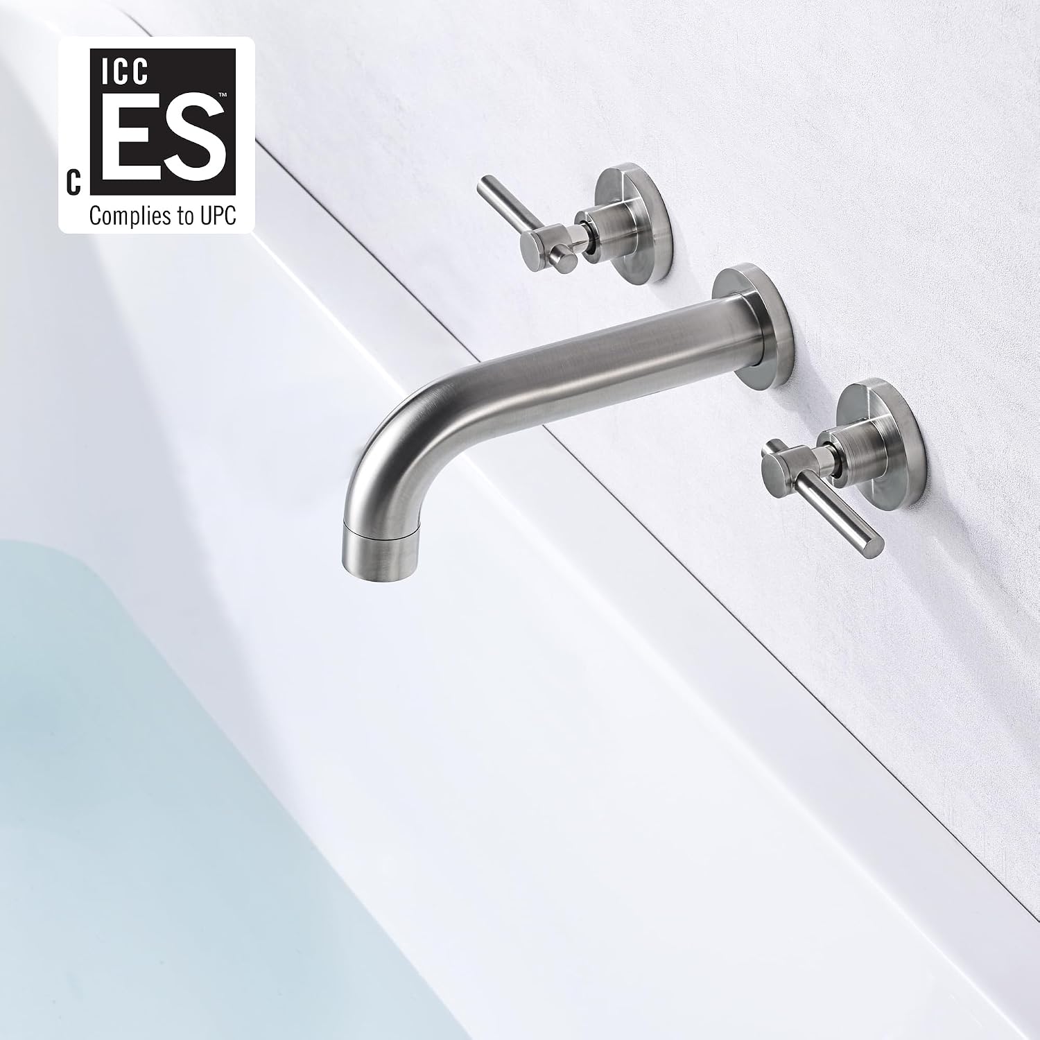 SUMERAIN Wall Mount Tub Faucet Brushed Nickel 3 Hole Bathtub Filler Faucet with Rough in Valve