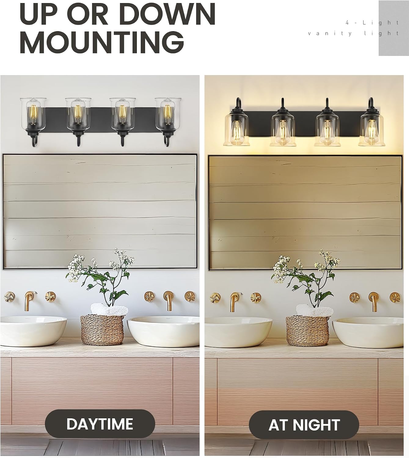 zeyu Modern Bathroom Light Fixtures, 4 Light Vanity Lighting, 28.5' Bathroom Mirror Wall Light, Matte Black Finish with Clear Glass Shade, ZSL72B-4W BK