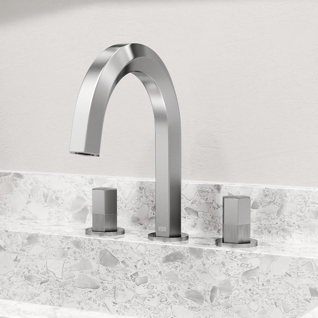 VIGO Hart Two-Handle Three-Hole Mount Widespread Bathroom Sink Faucet, 9-Inch, Brushed Nickel, Modern Design, Solid Brass, 1.2 GPM WaterSense & Ceramic Disc Valve, Corrosion-Resistant