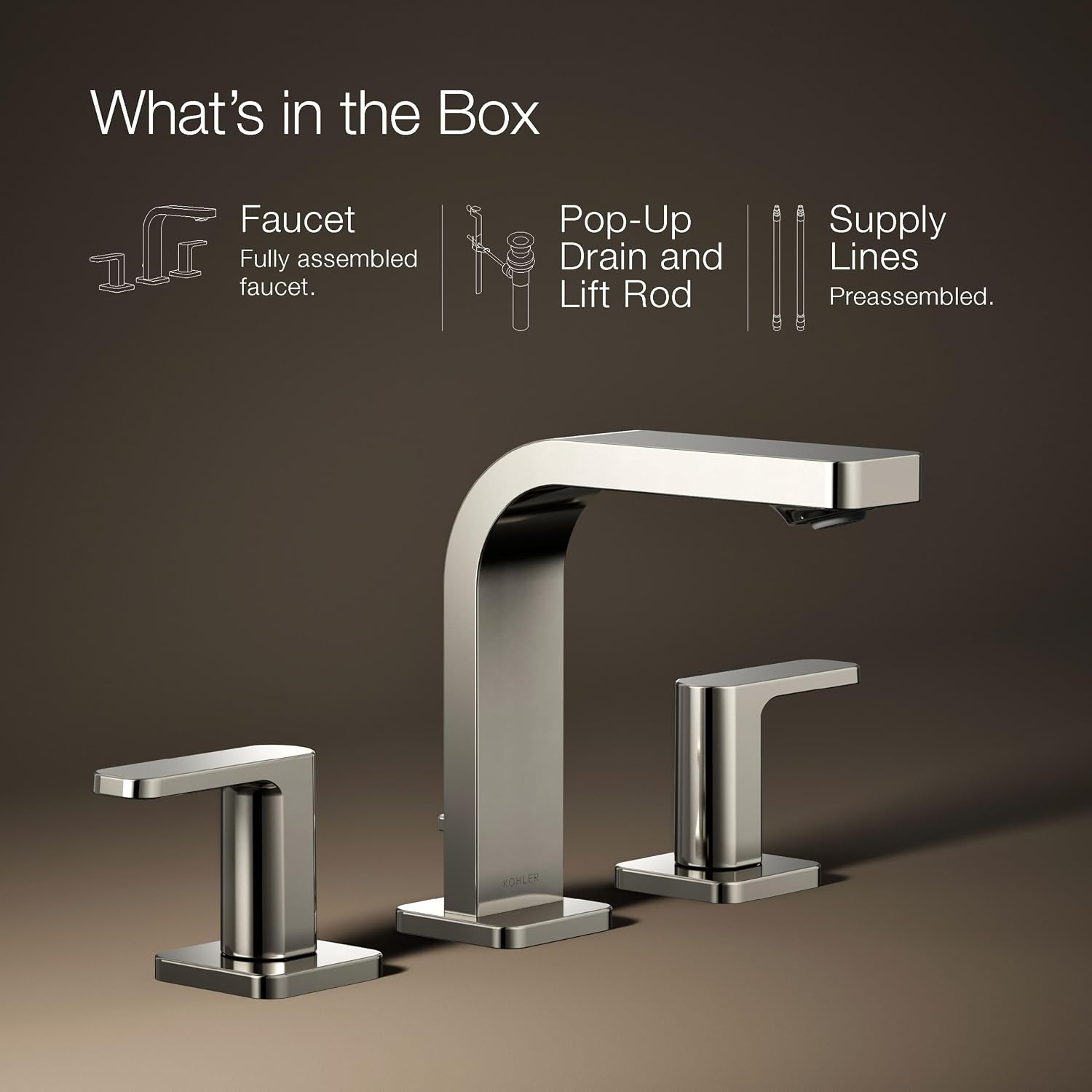 Kohler 23484-4-SN Parallel® Widespread Bathroom Sink Faucet, 1.2 gpm, Vibrant Polished Nickel