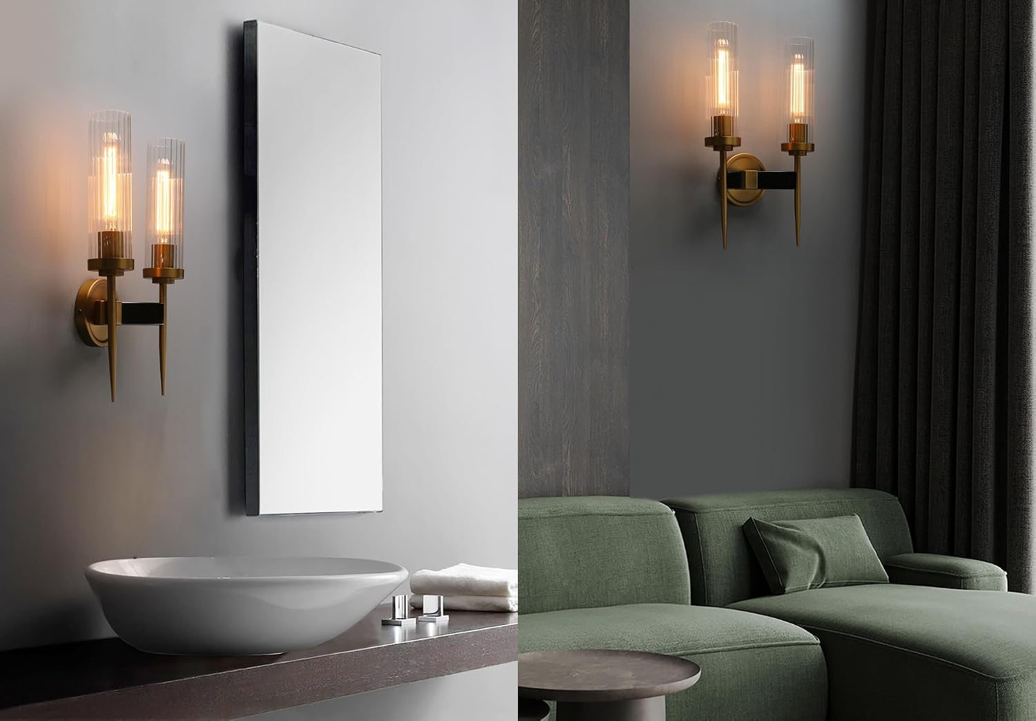 Phansthy Antique Bronze 2 Lights Sconce Bathroom Vanity Lights with Dual 2.8' Cylinder Glass Light Shade (Two-Light)
